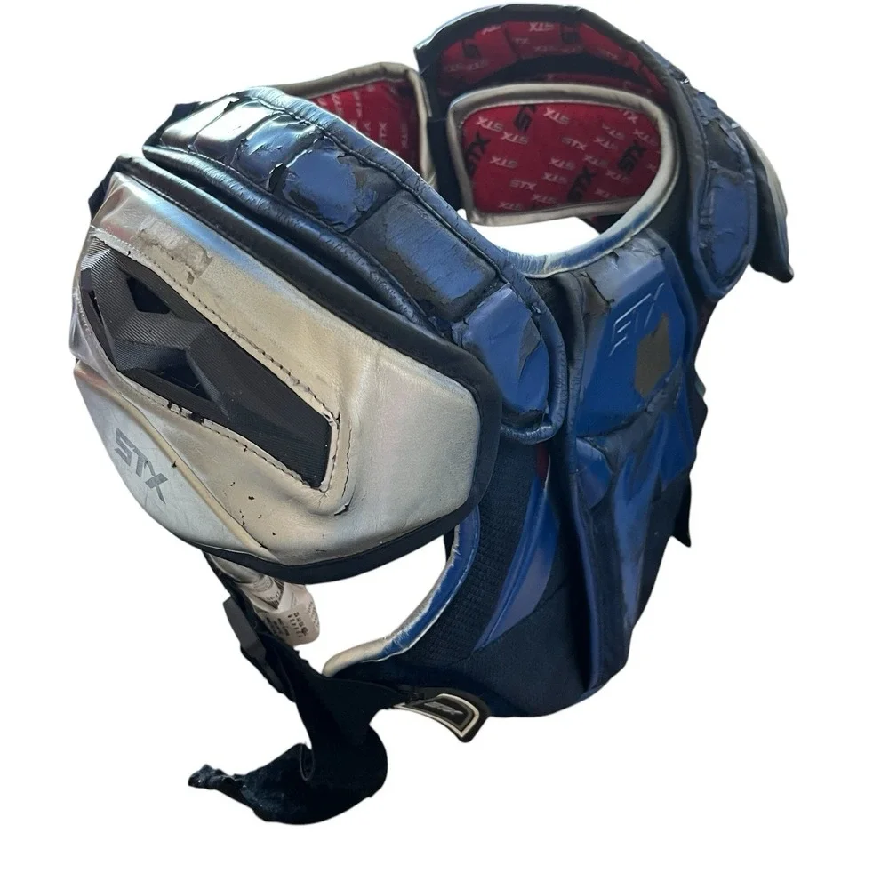 STX Jolt Youth Small Lacrosse Shoulder Pads Chest Protector Blue Silver Gear